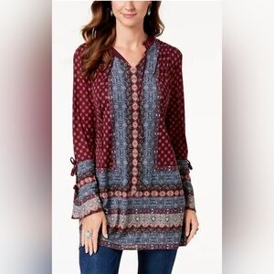 Women's Burgundy and Blue‎ Patterned Top